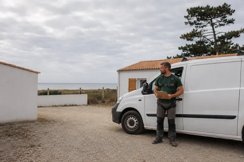 Artisan couvreur de BSM Couverture devant son véhicule d'intervention à Bourcefranc-le-Chapus